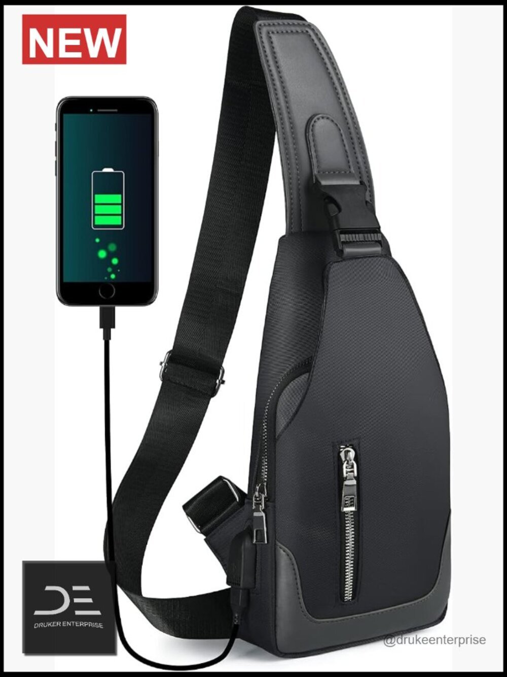 Sling Backpack with USB Charging Port, Oxford Fabric Crossbody Chest Bag for